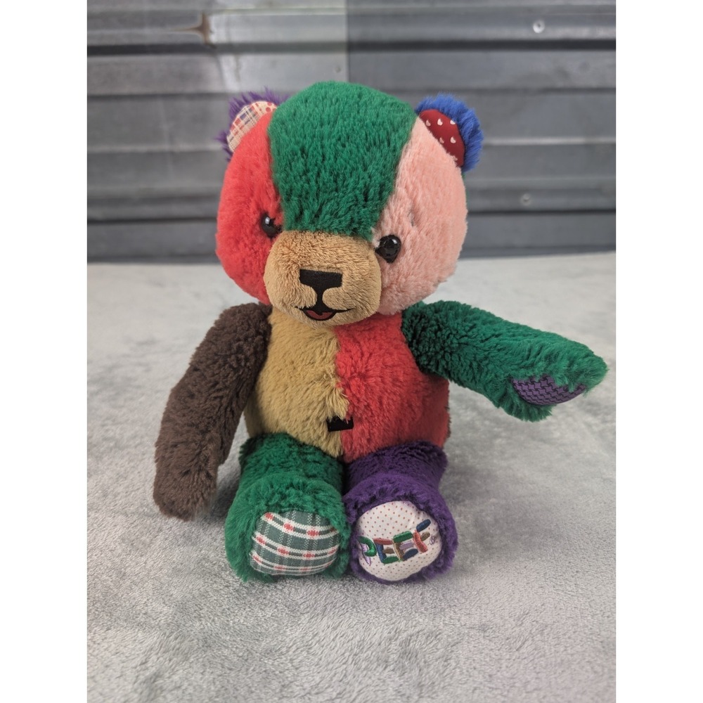 Vintage Peef Plush Bear Christmas Teddy Colorblock Stuffed Animal 1996 90s Book